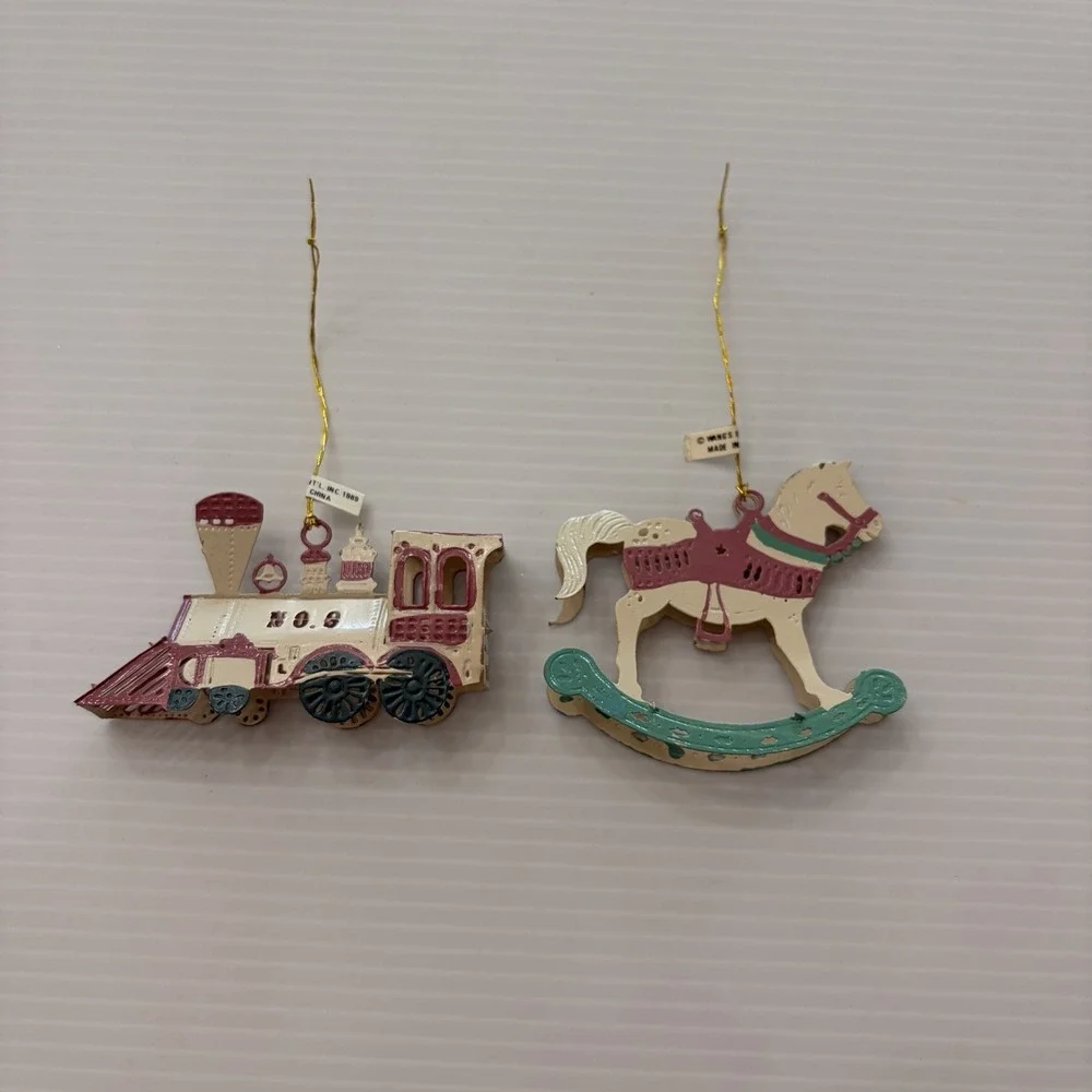Vintage 1989 Wants International Metal Christmas Ornament Lot Train Carriage